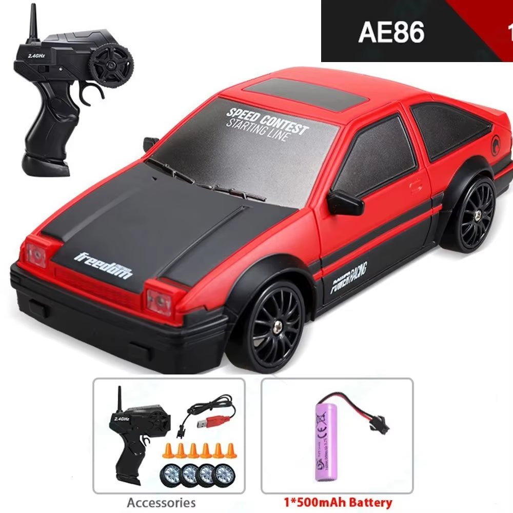 AE86 Model 1/18 RC Car 2.4G Remote Control 15Km/H AWD on Road LED Light ESP Gyroscope RC Drift Racing Toy Car Gift for Boy
